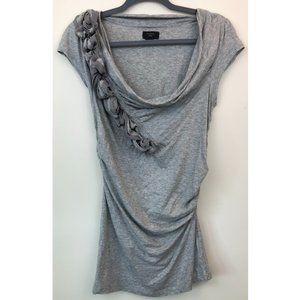 ANTHRO Deletta Ruched Gray Ribbon Sleeveless Top M